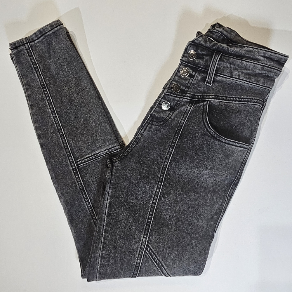 Fashion Nova Womens Jeans Size 7 Black Distressed Button Fly High Rise Skinny